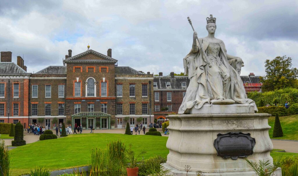 Kensington Palace entrance seen from the Sunken Garden in London